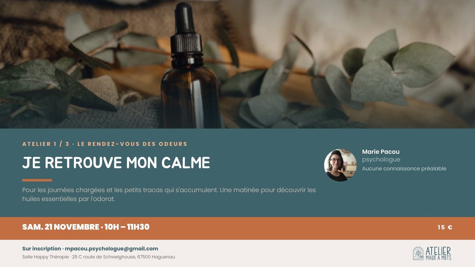 Atelier Je retrouve mon calme, 21 novembre, avec Marie Pacou